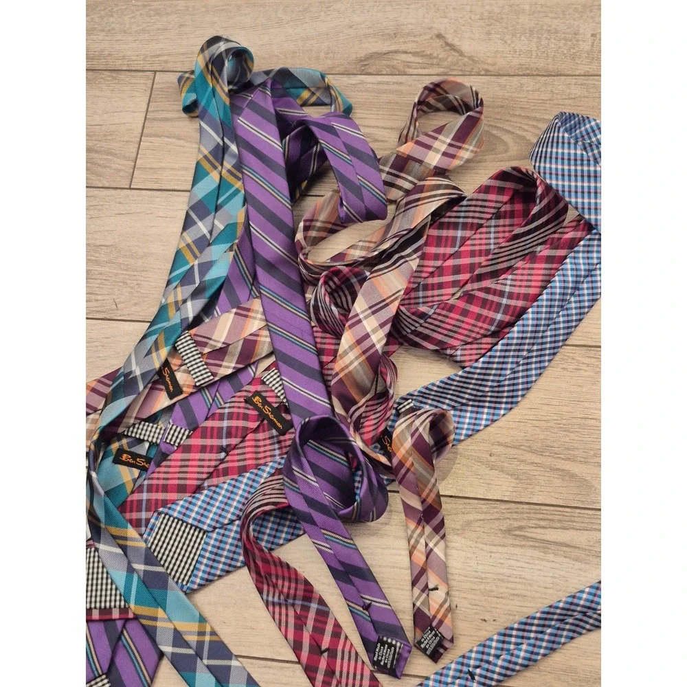 Ben Sherman Mens Silk Necktie Lot 5 Plaid Striped Gingham Teal Purple Red Orange
